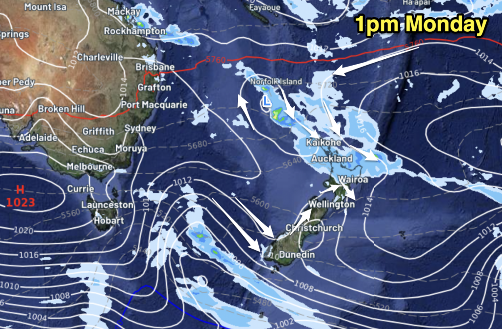 Monday Newsfeed Weak low pressure spreads across NZ, rain in north